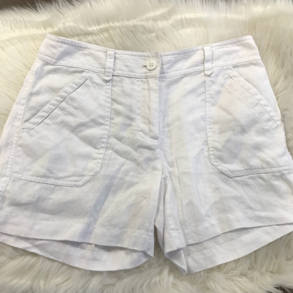 White linen shorts